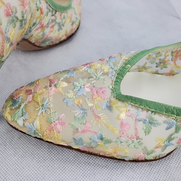 Vtg Floral Lace Joyce Heels Pastel California Sz 8 - Picture 11 of 13